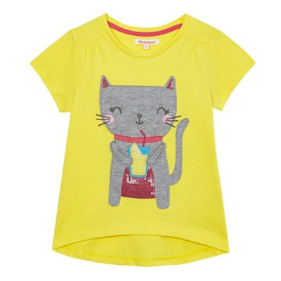 Girls' yellow cat print t-shirt